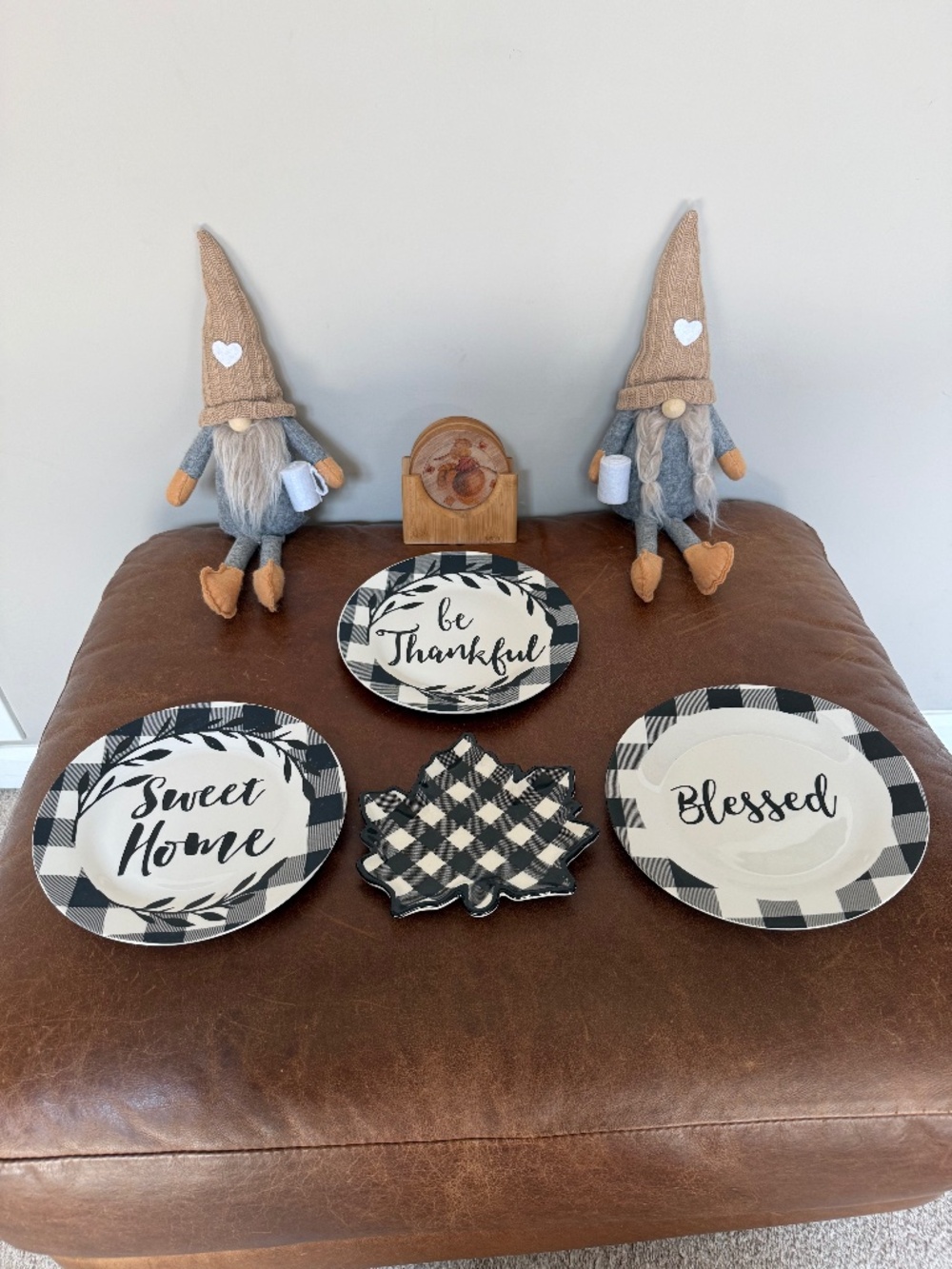 Farmhouse Fall Decor Bundle Gnomes Buffalo Check Plates Coasters Thanksgiving